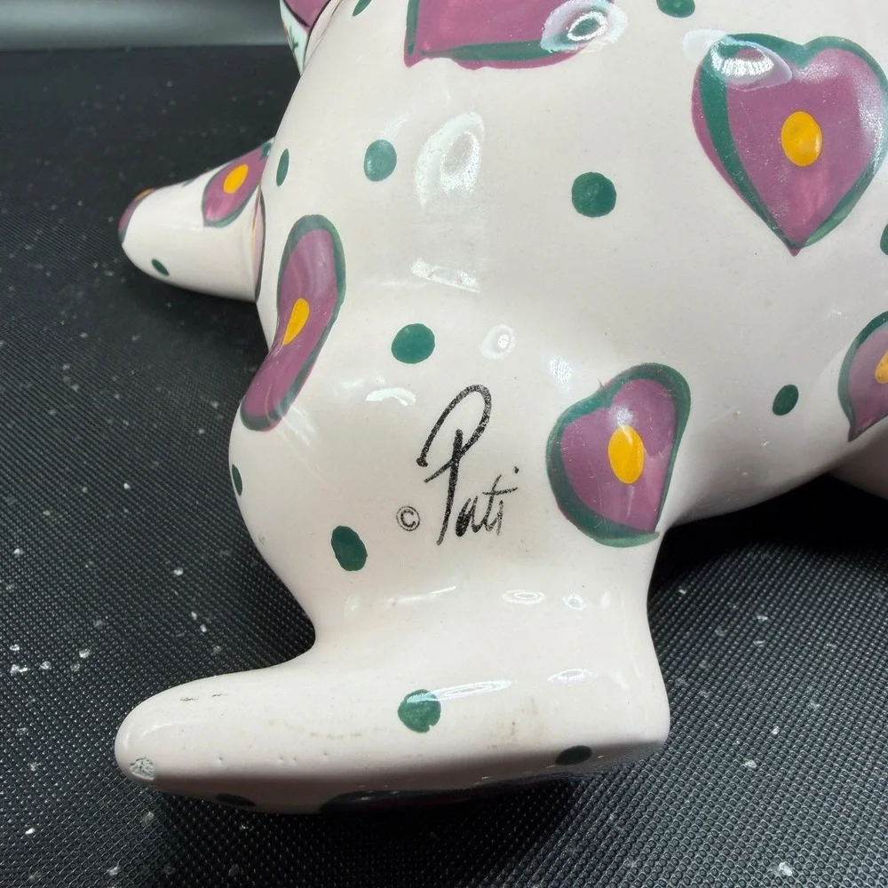 Ganz Bella Casa Ceramic Frog‎ Piggy Bank Hand Painted Hearts Polka Dots Pink
